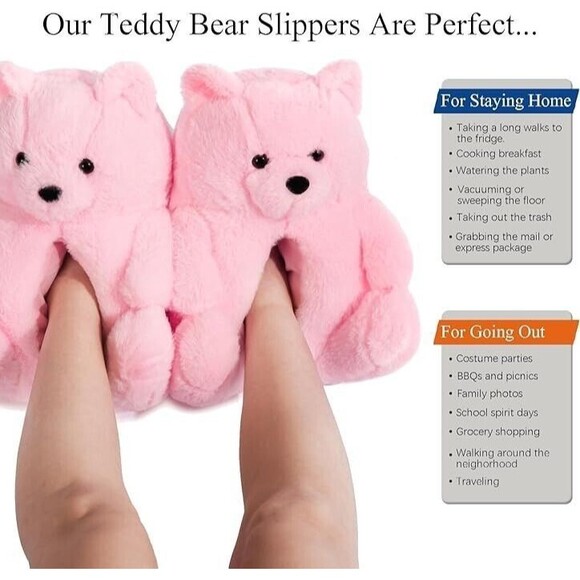 Teddy Bears Slippers Women Fluffy Shoe Cute House Animal Slippers Fuzzy Green - Picture 5 of 6